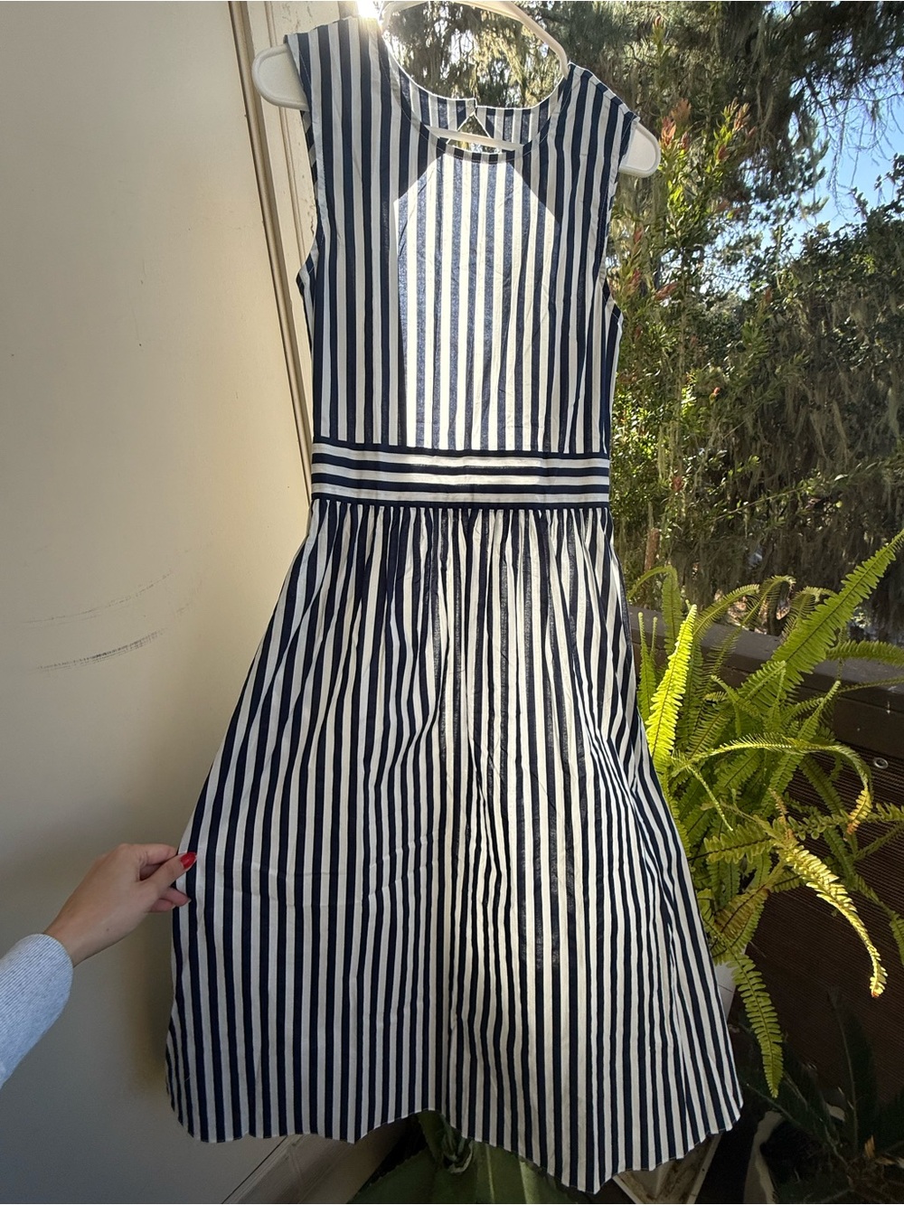 Navy and White Striped Sleeveless Fit-and-Flare Dress
